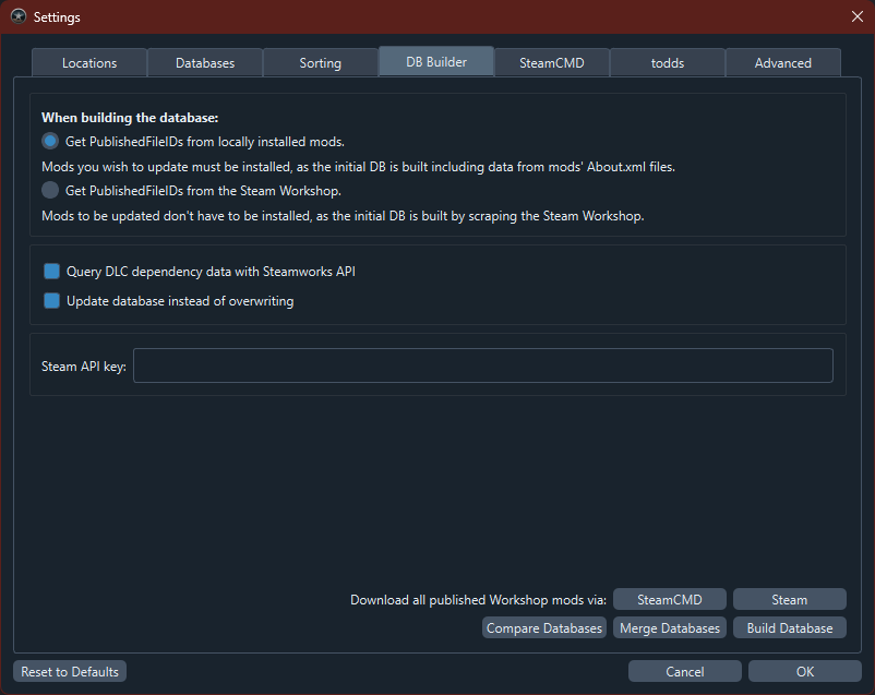 DB Builder settings preview